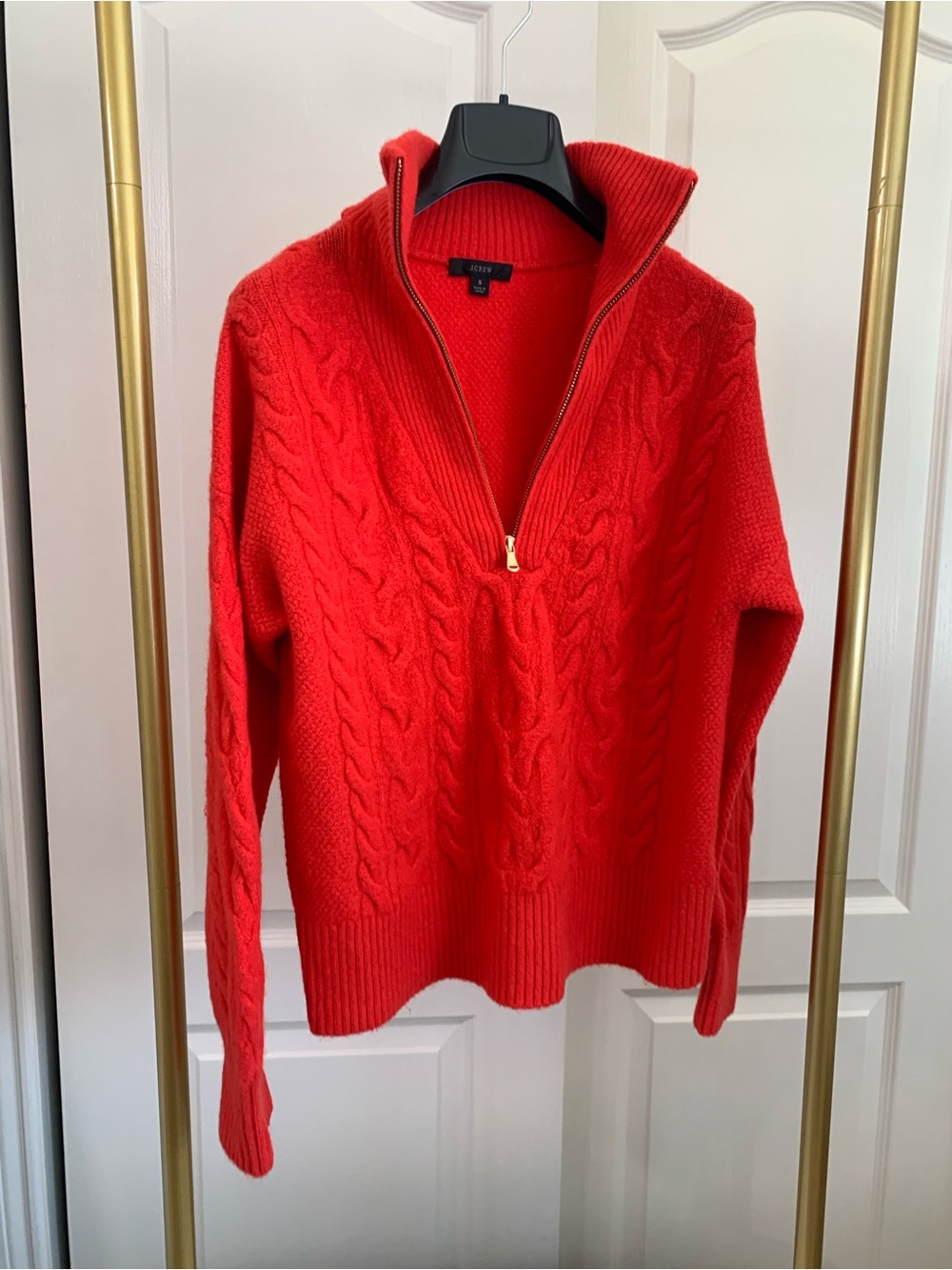 J. Crew Red Cable Knit Half-Zip Turtleneck Sweater